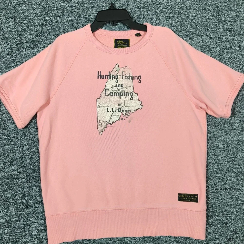 LL Bean x Todd Snyder Maine Map Short Sleeve Sweatshirt Pink Mens Medium Organic